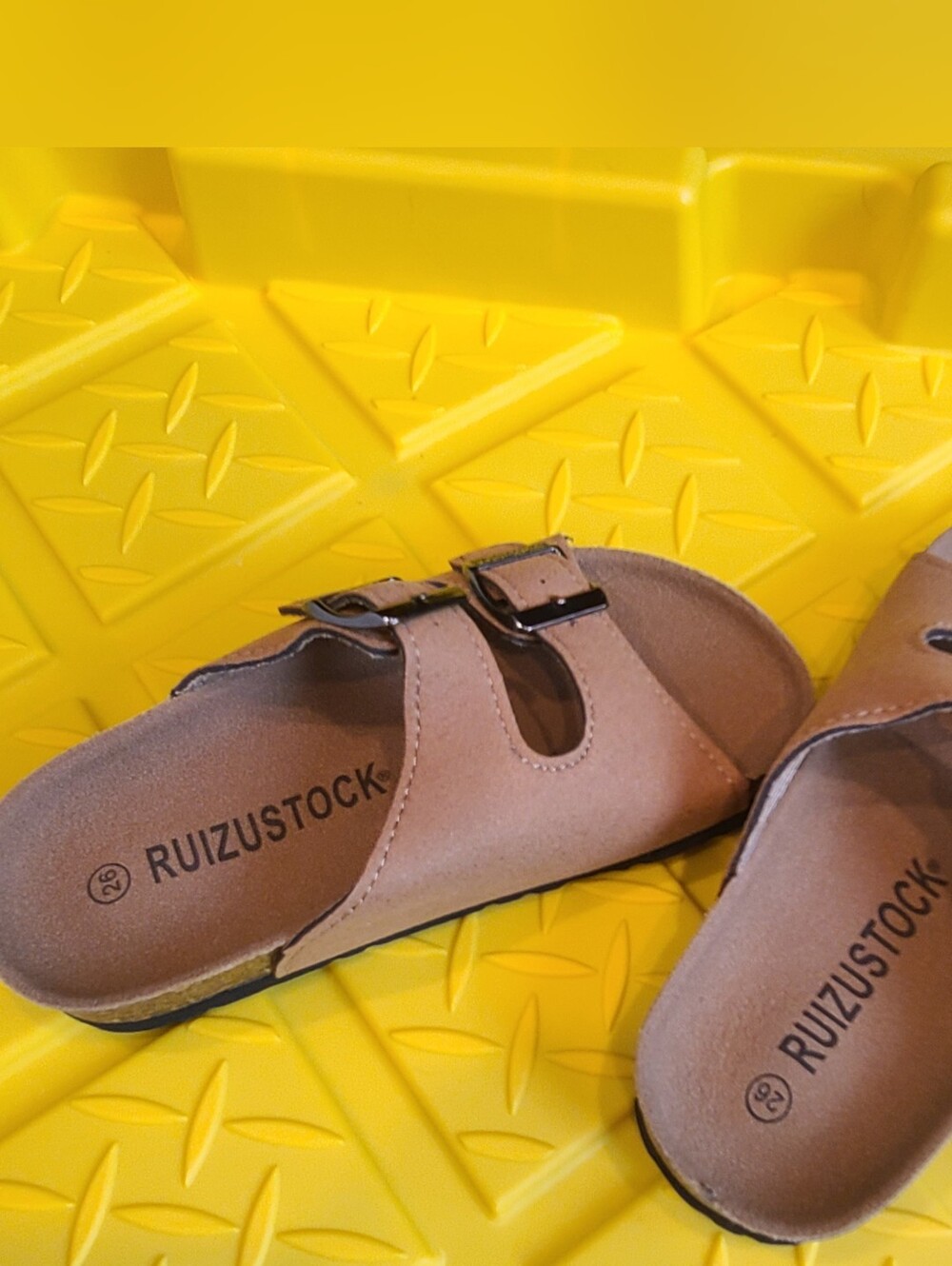 RUIZUSTOCK Double Buckle Slide Sandals in Taupe